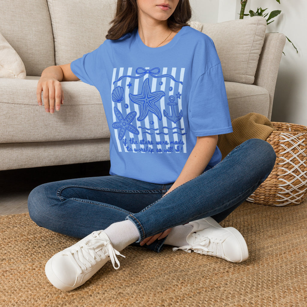 If the Stars Were Made to Worship So Will I T-Shirt | Christian Nautical Starfish Anchor