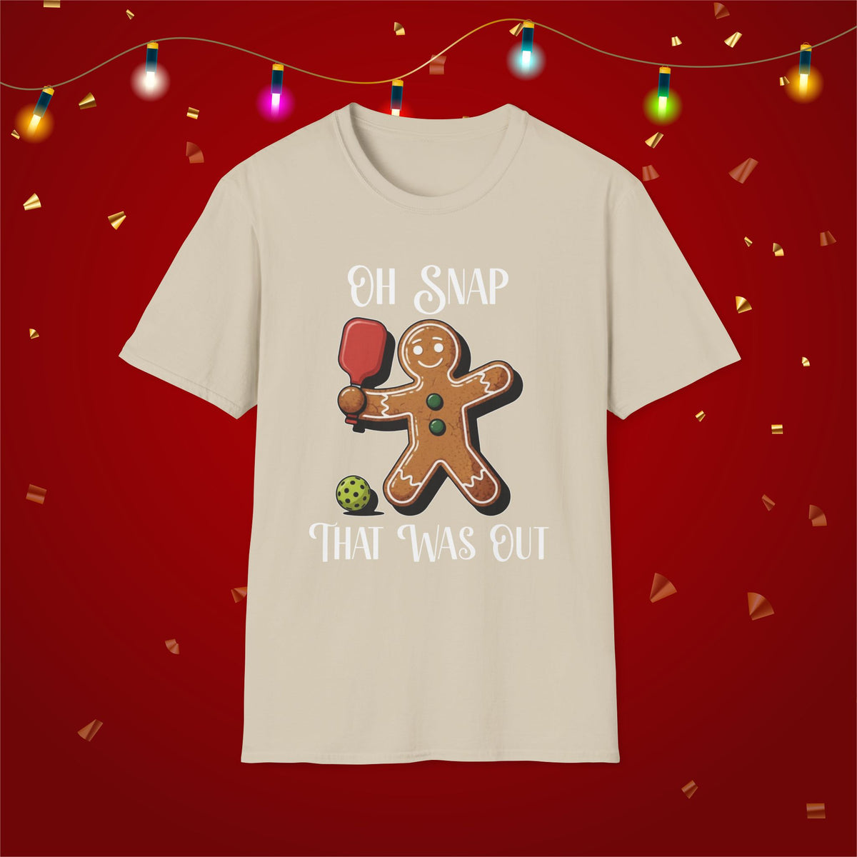 Christmas Pickleball Funny Gingerbread Man Paddle Unisex Softstyle T-Shirt Team Shirt for Mom Grandma Dad Favorite Player Gift Xmas Gift