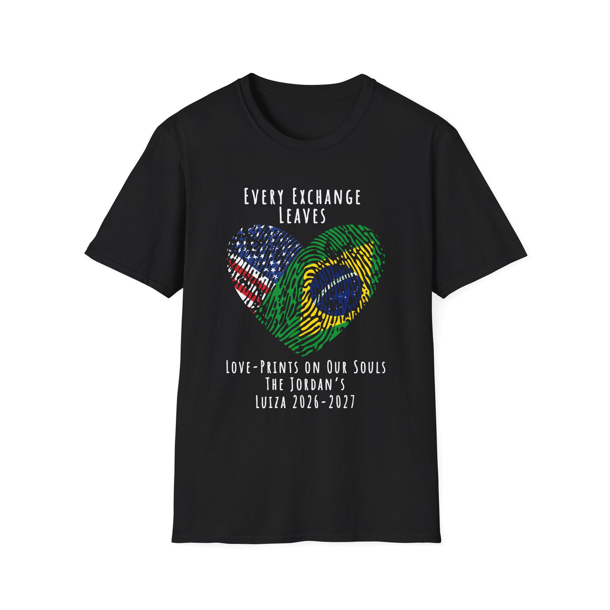 Exchange Student Custom Gift Tee, Personalize Shirt With Two Flags Host Country and Exchange Country Fingerprint Heart, From Host Family
