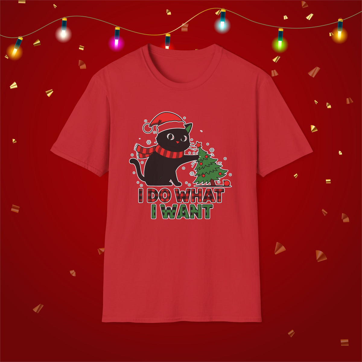 Funny Cat Christmas Shirt I Do What I Want Christmas Tree Knocked Over Tee Cute Holiday Cat Lover T-Shirt Humorous Gift for Pet Owners
