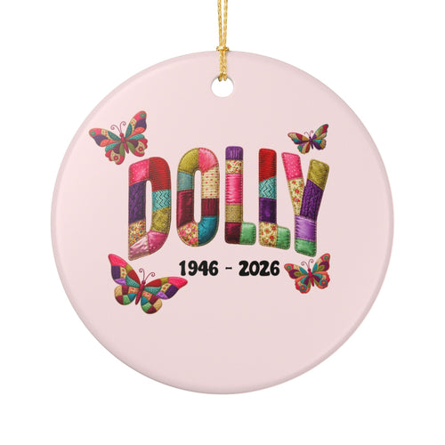 Colorful Faux Quilted Dolly Christmas Ornament Ceramic Ornament | Memorial Dates 1946-2026