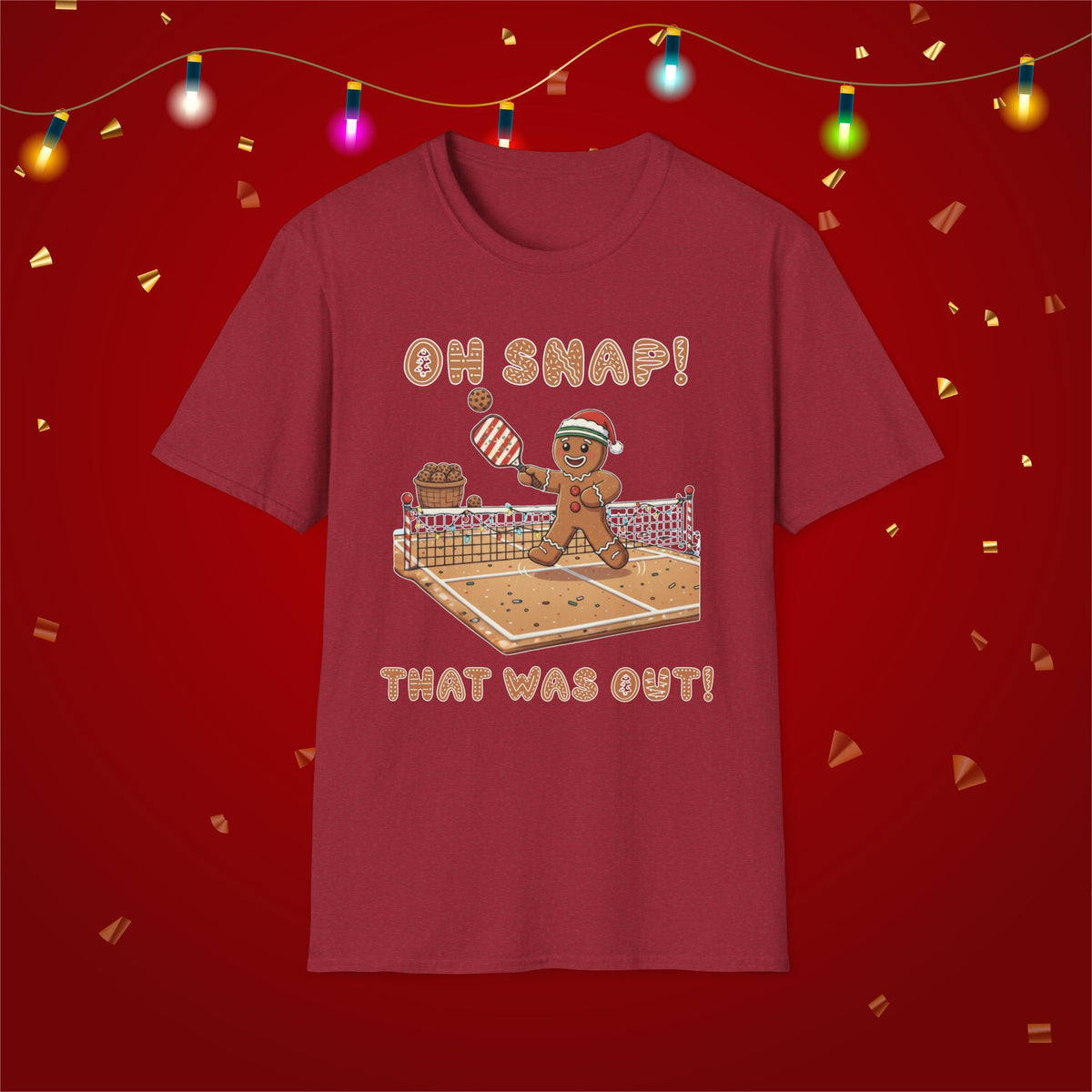 Christmas Pickleball Funny Gingerbread Man Paddle Unisex Softstyle T-Shirt Team Shirt for Mom Grandma Dad Favorite Player Gift Xmas Gift