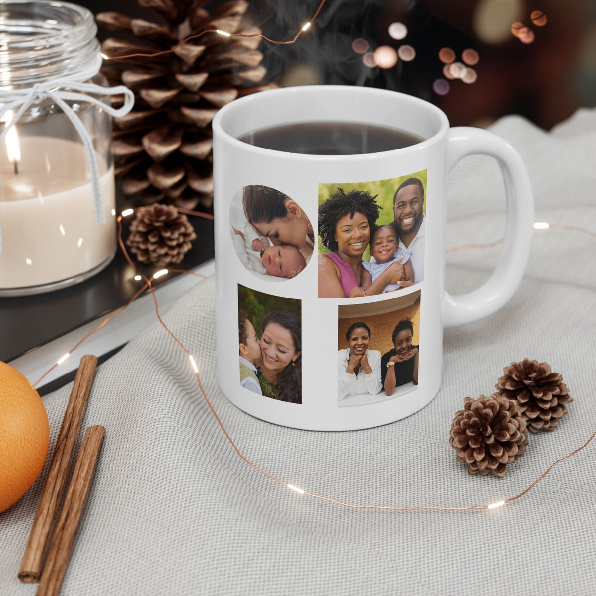 Custom Photo Collage 11 oz Ceramic Coffee Mug, Personalized Photo Gift for Mom, Grandma Birthday Gift, Tea Cup Coffee Lover