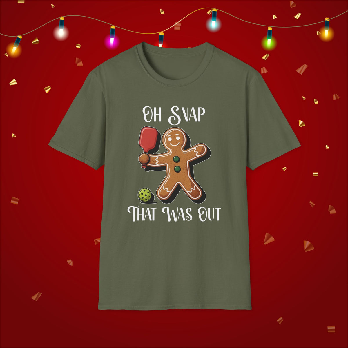 Christmas Pickleball Funny Gingerbread Man Paddle Unisex Softstyle T-Shirt Team Shirt for Mom Grandma Dad Favorite Player Gift Xmas Gift