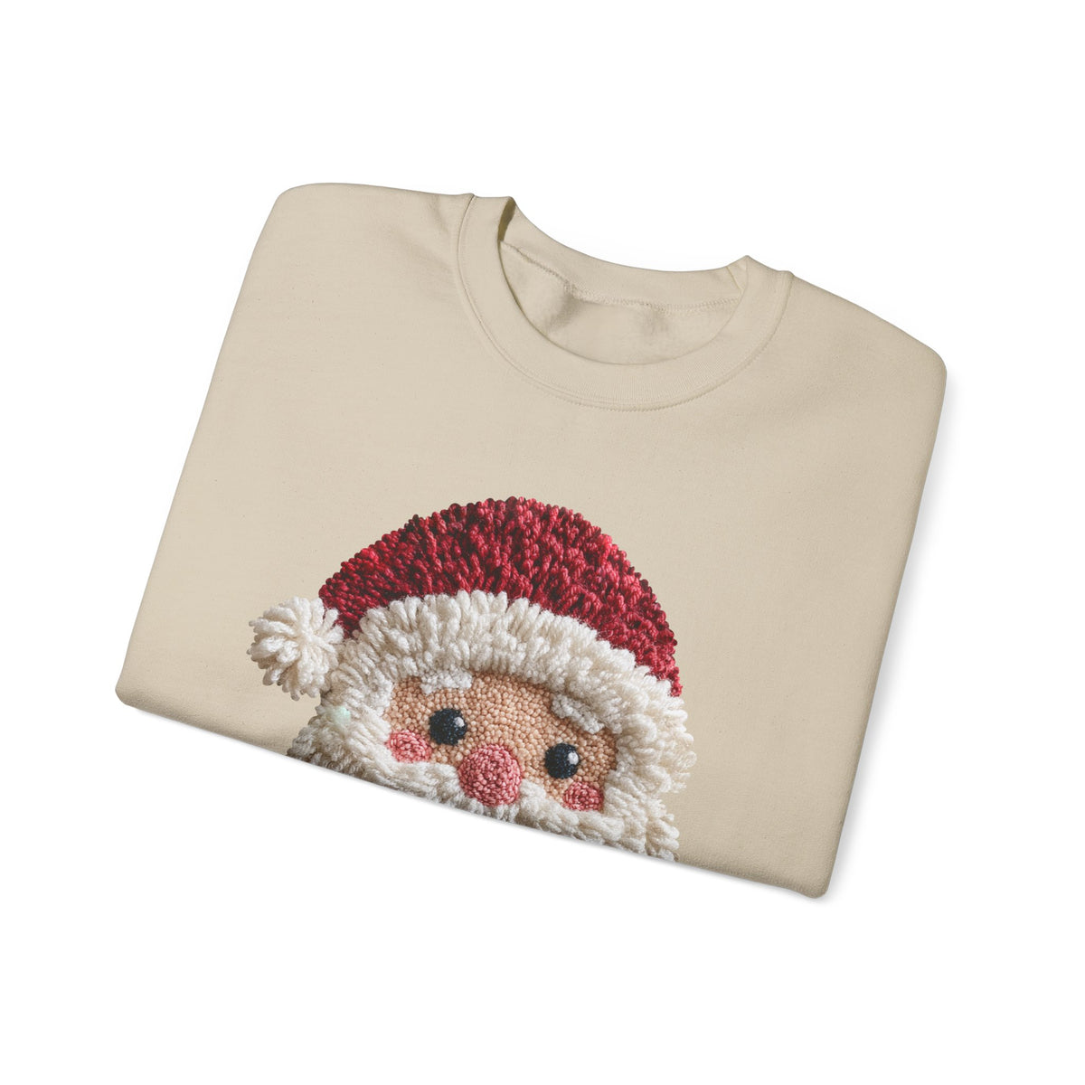 Yarn Look Crochet Santa Sweatshirt, Viral Faux Latch Hook Christmas Shirt, Cute Holiday Sweater, Plus Size Available