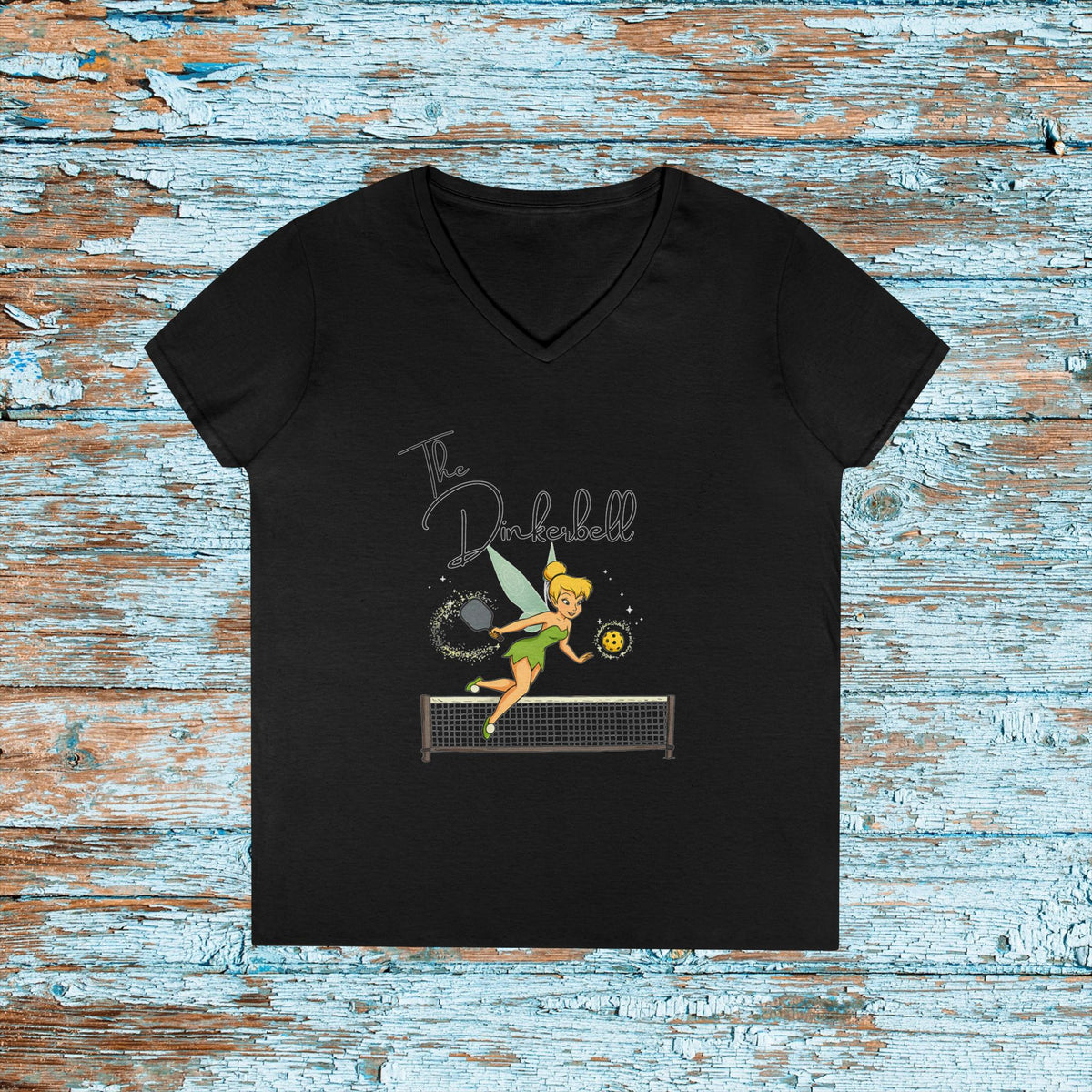 Dinkerbell Pickleball Shirt Funny Ladies V-Neck Tee | Custom Team Shirt for Doubles Tourney | Cute Pickleball Outfit Gift for Players