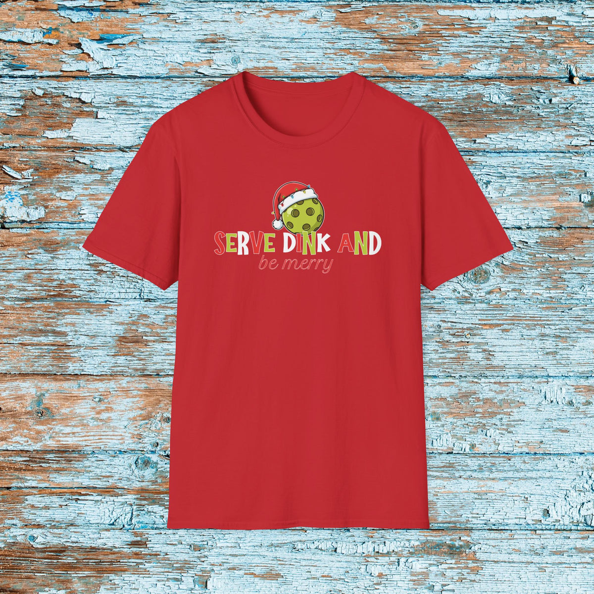 Serve Dink and Be Merry Pickleball Christmas T-Shirt | Santa Hat Pickleball Tee | Funny Holiday Player Gift