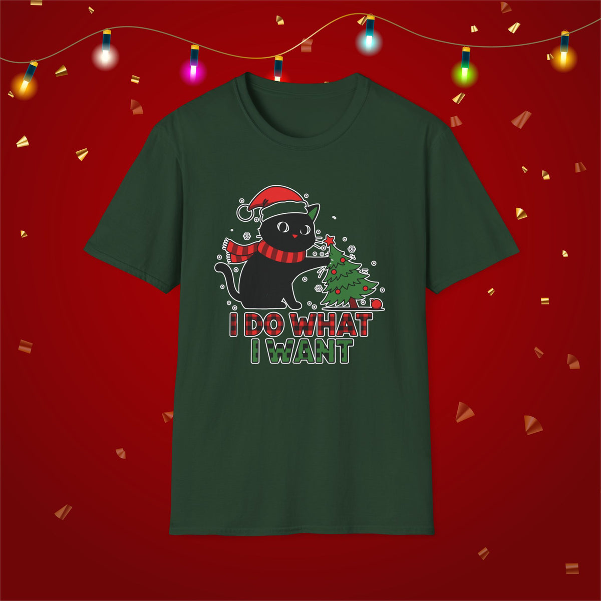 Funny Cat Christmas Shirt I Do What I Want Christmas Tree Knocked Over Tee Cute Holiday Cat Lover T-Shirt Humorous Gift for Pet Owners