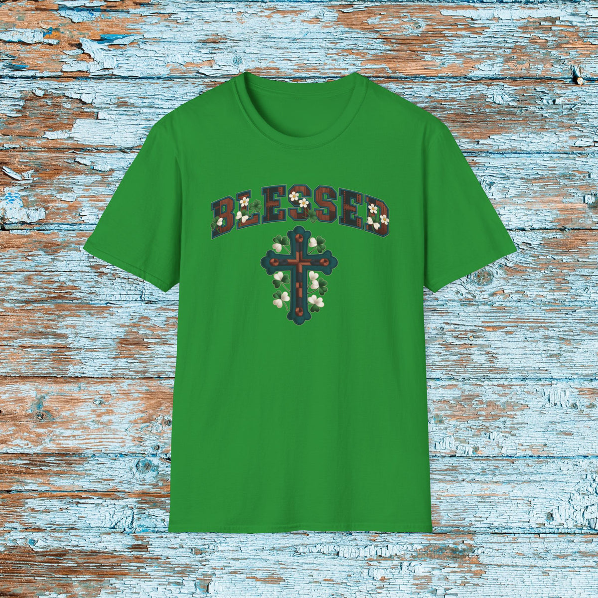 Faux Yarn Blessed Cross St. Patrick's Day T-Shirt, Faux Crochet, Shamrock Shirt, Pinch Proof, Fun St. Paddy's Day, Christian Tee