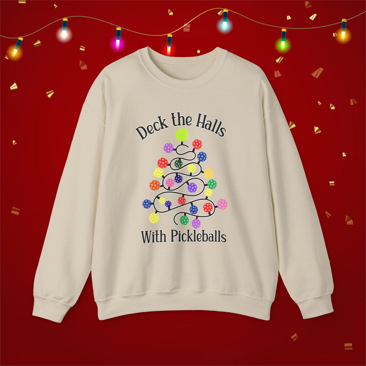 Deck the Halls With Pickleballs Funny Unisex Heavy Blend™ Crewneck Sweatshirt