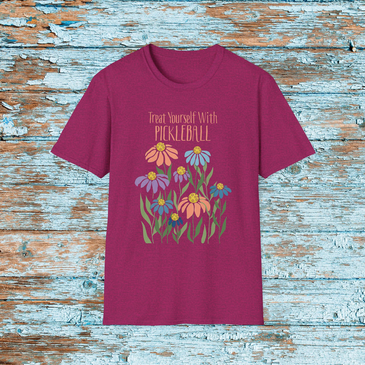 Treat Yourself With Pickleball Shirt, Boho Floral Pickleball Tee, Pickleball Gift for Women, Gift for Mom, Bestie, Partner Matching Team