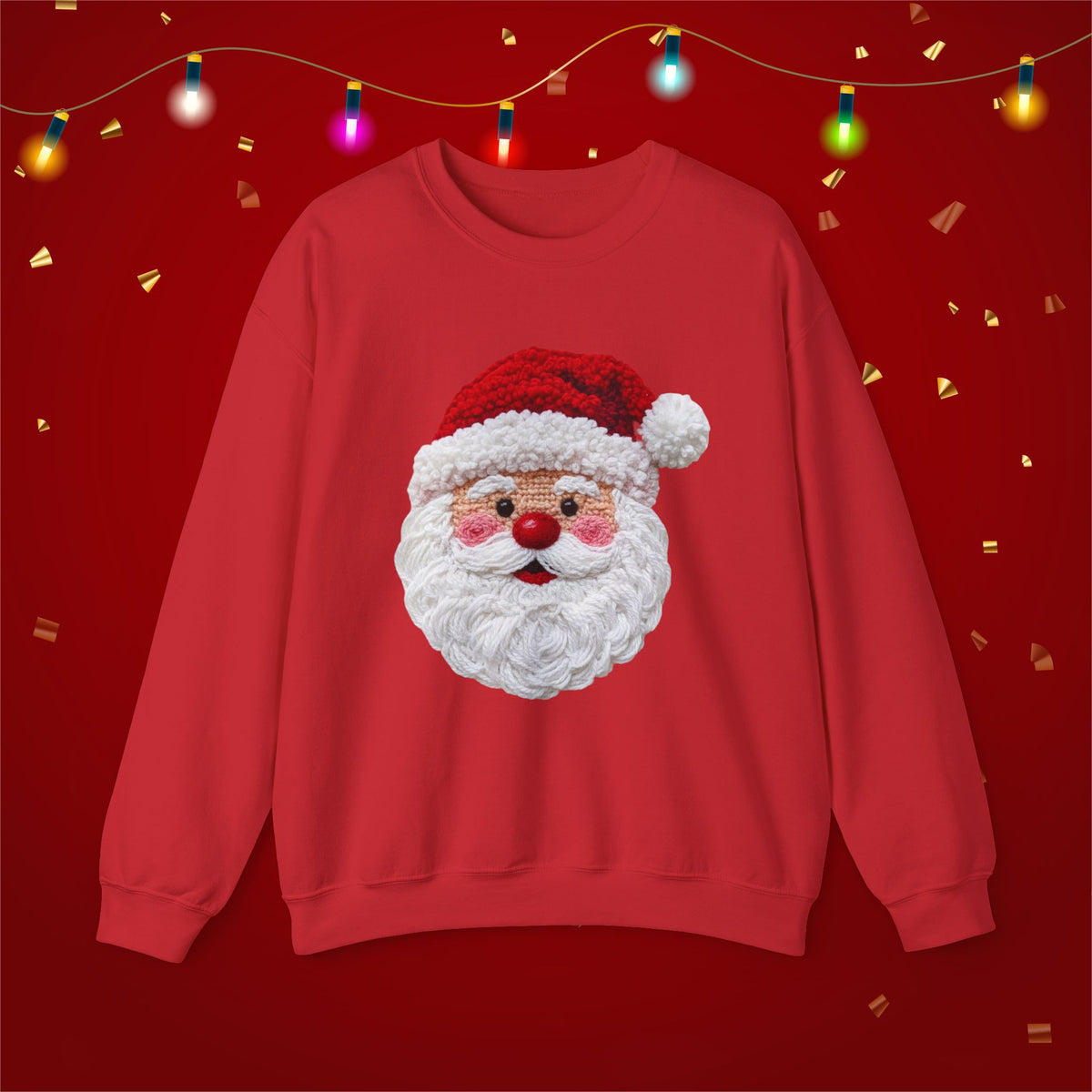 Yarn Look Crochet Santa Sweatshirt,  Viral Faux Latch Hook Christmas Shirt, Cute Holiday Sweater, Plus Size Available