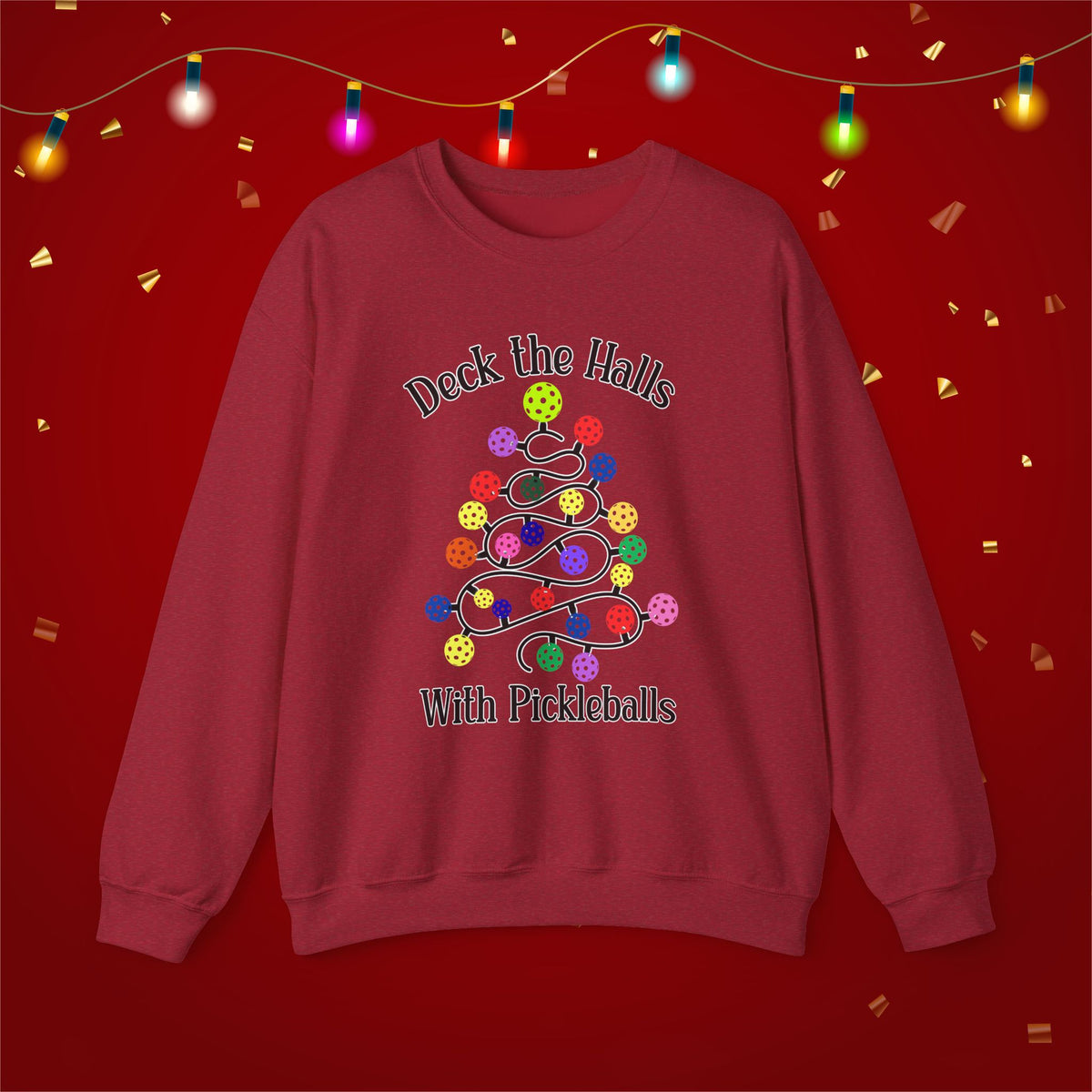 Deck the Halls With Pickleballs Funny Unisex Heavy Blend™ Crewneck Sweatshirt