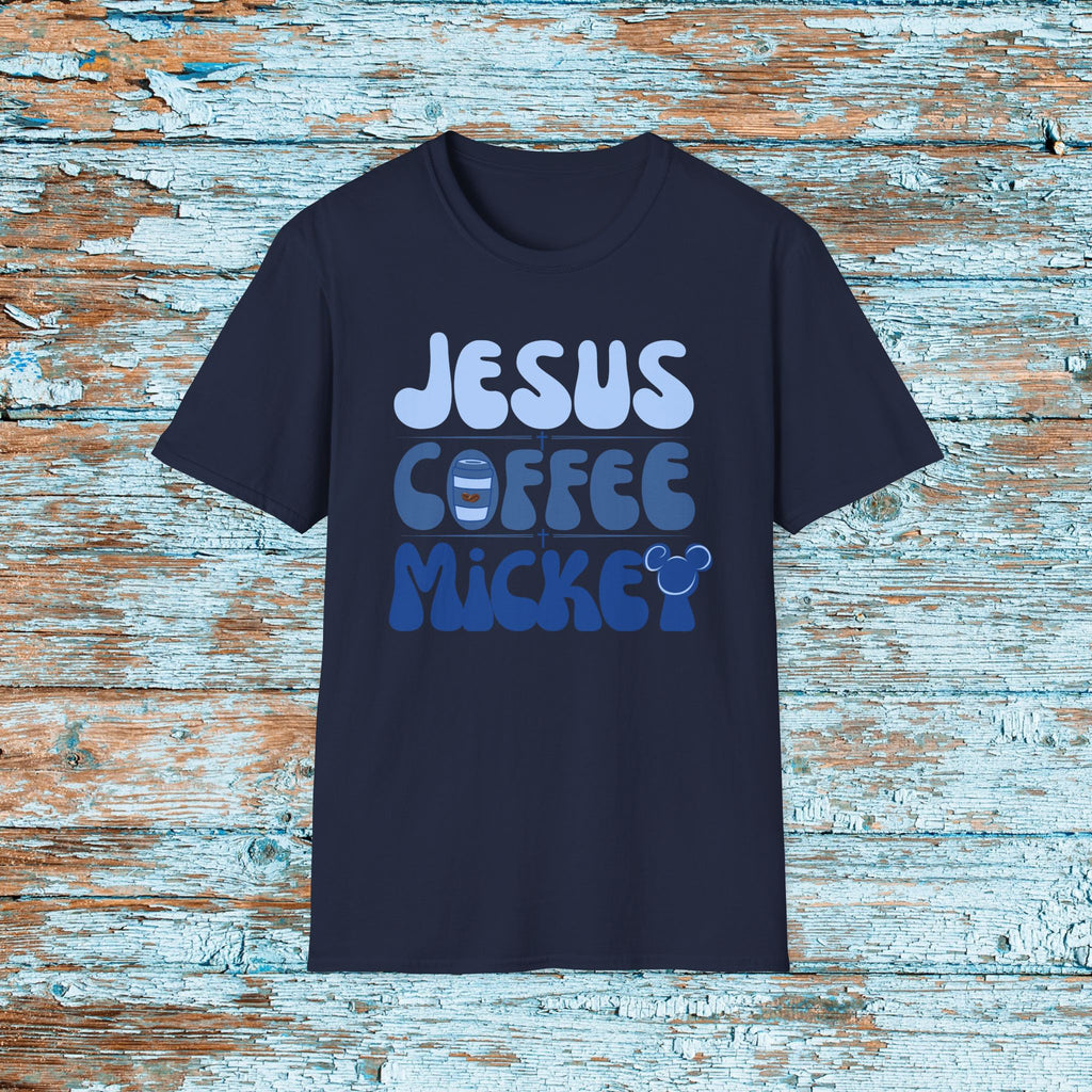 Jesus Coffee Mickey Fun Softstyle T-Shirt Perfect gift for Jesus Coffee and Mickey Lover. Church Theme Park Coffee