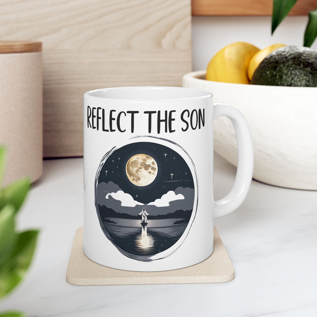 Christian Be the Moon Reflect the Son Jesus Ceramic Mug, (11oz, 15oz) Gift for Mom, Dad, Pastor Gift, Church Small Group, Home Decor