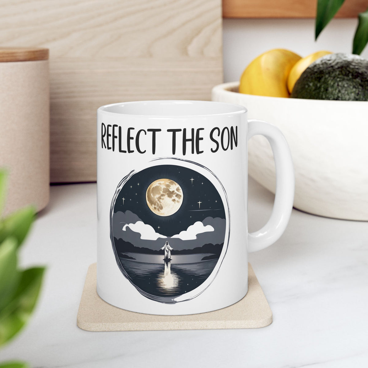 Christian Be the Moon Reflect the Son Jesus Ceramic Mug, (11oz, 15oz) Gift for Mom, Dad, Pastor Gift, Church Small Group, Home Decor