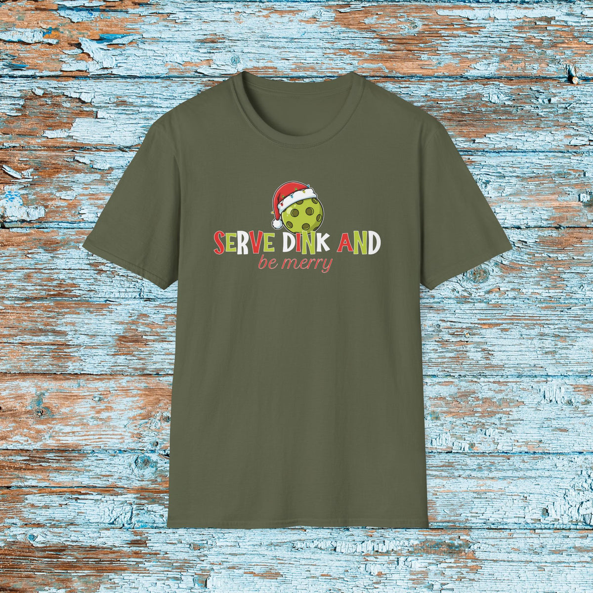 Serve Dink and Be Merry Pickleball Christmas T-Shirt | Santa Hat Pickleball Tee | Funny Holiday Player Gift