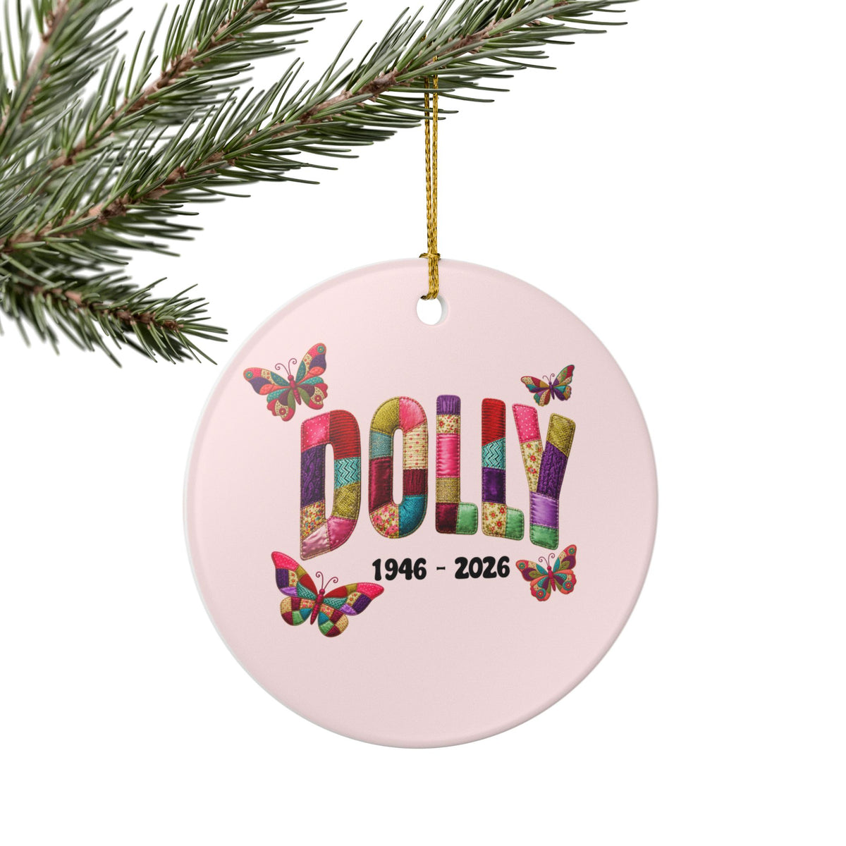 Colorful Faux Quilted Dolly Christmas Ornament Ceramic Ornament | Memorial Dates 1946-2026