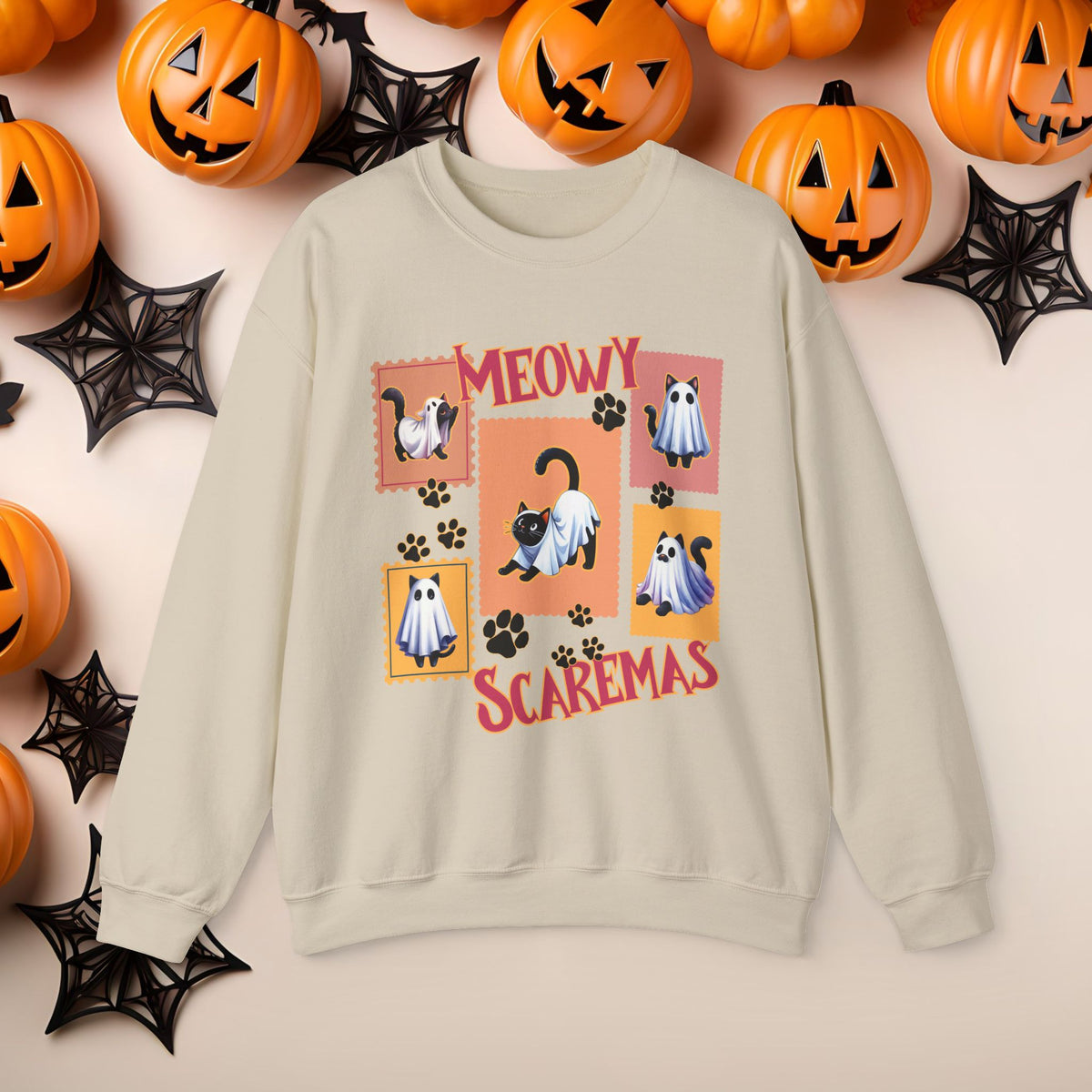 Funny Halloween Cat Ghost Crewneck Cute Fall Fun Spooky Pumpkin Cozy Season Sweatshirt