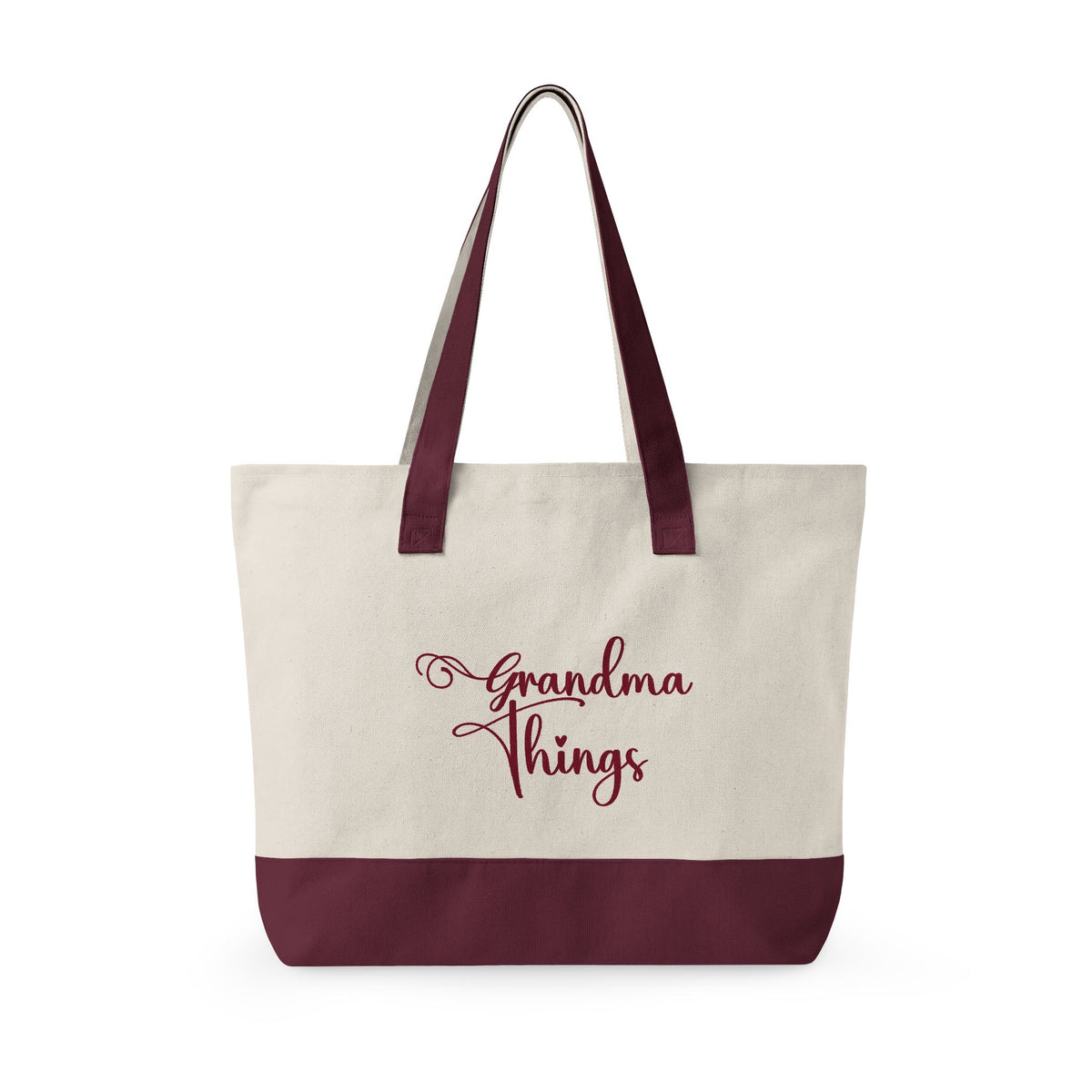 Grandma Things Tote Zippered Canvas Tote | Market Bag, Everyday Carry, Custom Nana, Mimi, Gigi, Gift, Pickleball Bingo Bag for Gram