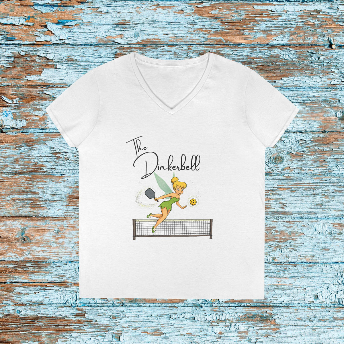 Dinkerbell Pickleball Shirt Funny Ladies V-Neck Tee | Custom Team Shirt for Doubles Tourney | Cute Pickleball Outfit Gift for Players