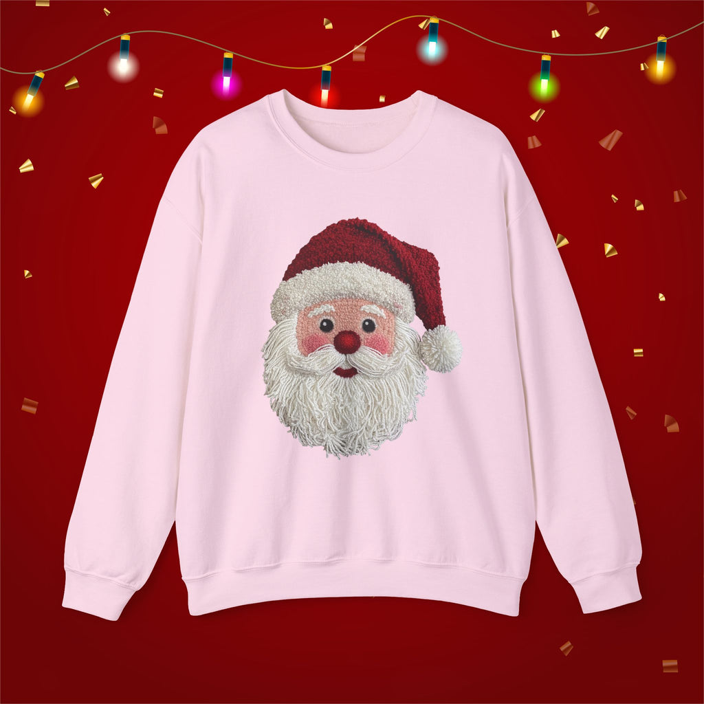 Yarn Look Crochet Santa Sweatshirt,  Viral Faux Latch Hook Christmas Shirt, Cute Holiday Sweater, Plus Size Available