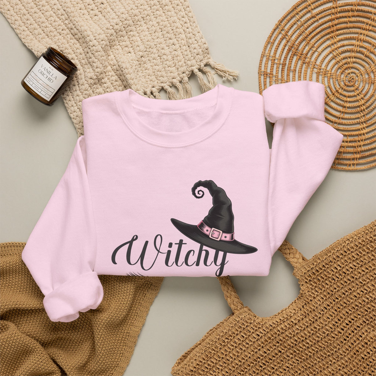 Witchy Hat with Broom Sweatshirt | Halloween Witch Crewneck