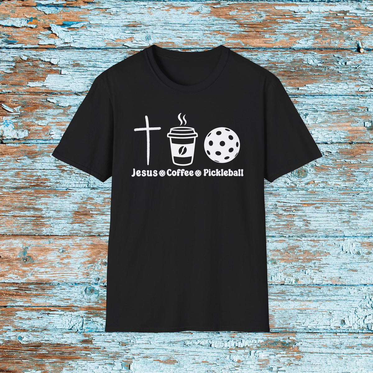 Jesus Coffee and Pickleball T-Shirt | Christian Pickleball Shirt | Faith Coffee Sports Tee for Women and Men