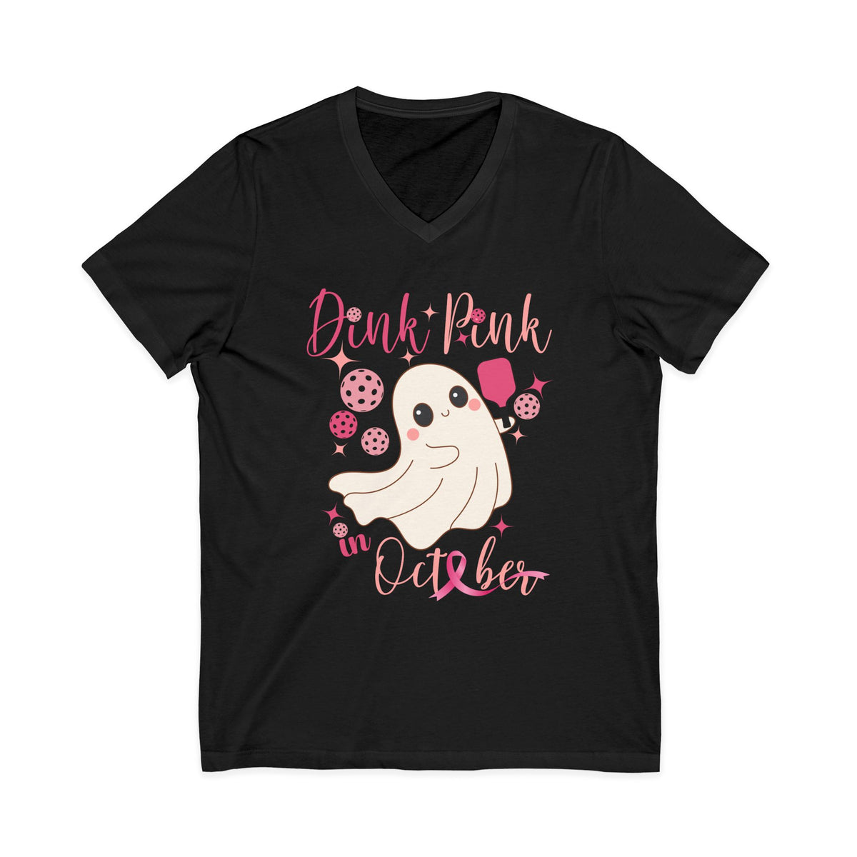 Pickleball V Neck T-Shirt Dink Pink in October Breast Cancer Ghost Shirt Pickleball Shirt for Her Gift for Mom Team Pickleball Lover Player