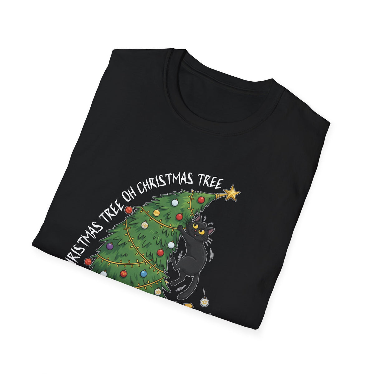 Funny Cat Christmas Shirt What? Christmas Tree Knocked Over Tee Cute Holiday Cat Lover T-Shirt Humorous Xmas Gift for Pet Owners, Soft Style