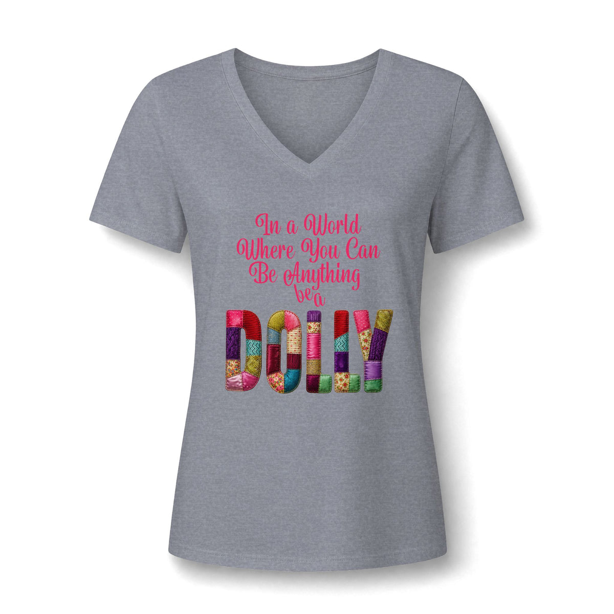 Dolly Tribute Shirt, Coat of Many Colors, Faux Quilt, Patchwork Aesthetic T-Shirt, V-Neck Tee