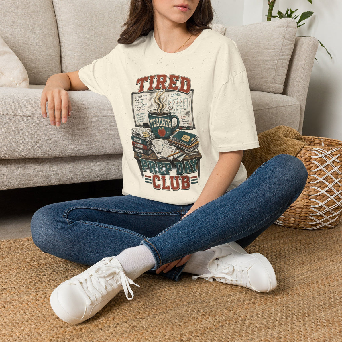Back to School | Tired Teacher T-Shirt | Prep Day Club, Books & Lesson Plan Design