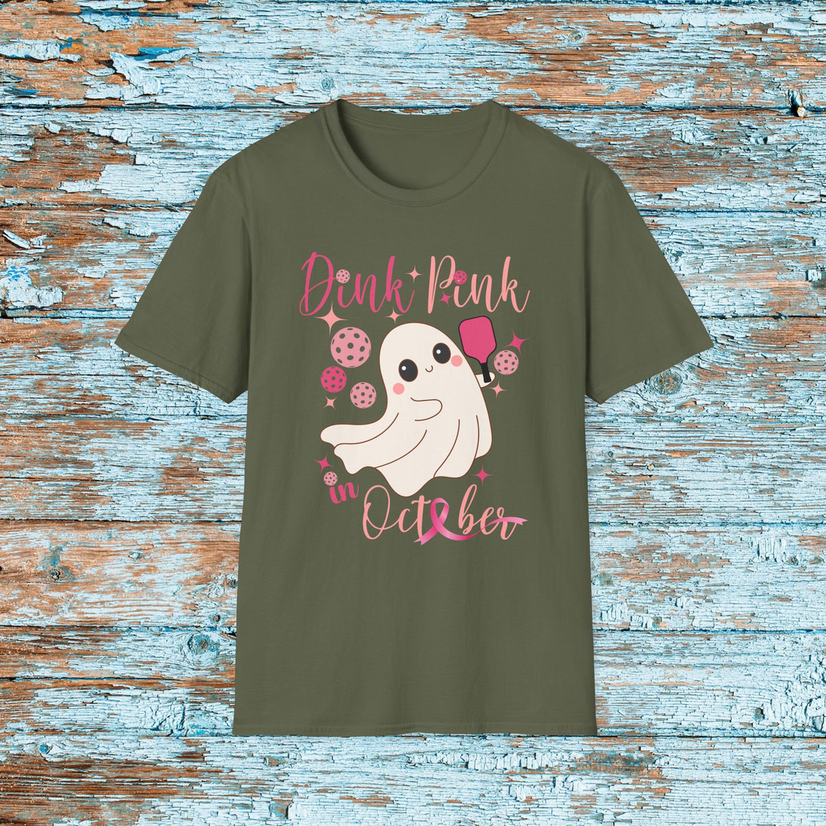 Pickleball Dink Pink in October Breast Cancer Ghost T-Shirt Pickleball Shirt for Her Gift for Mom Team Pickleball Lover Player Support Shirt