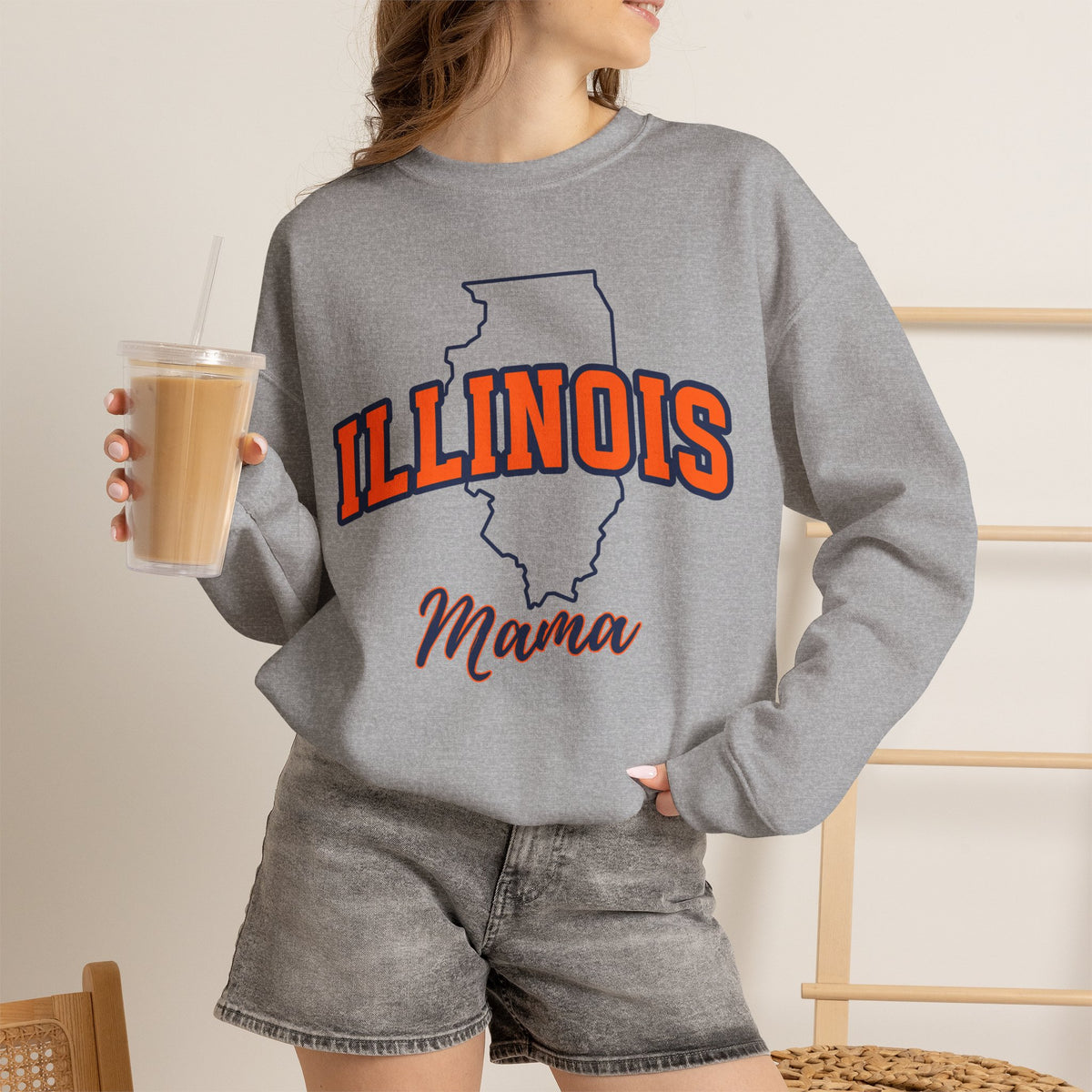 Custom Illinois Mama, Illinois Pride, University School Sweater, Fun Mom Shirt, Freshman Mom Gift, Unisex Crewneck Sweatshirt