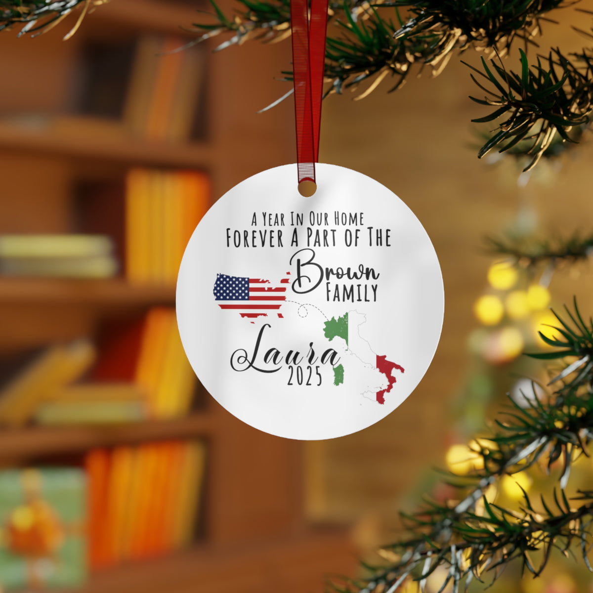 Custom Exchange Student Metal Ornament Personalized Long Distance Select Two Countries to Print Fully Customizable Print Both Sides Keepsake