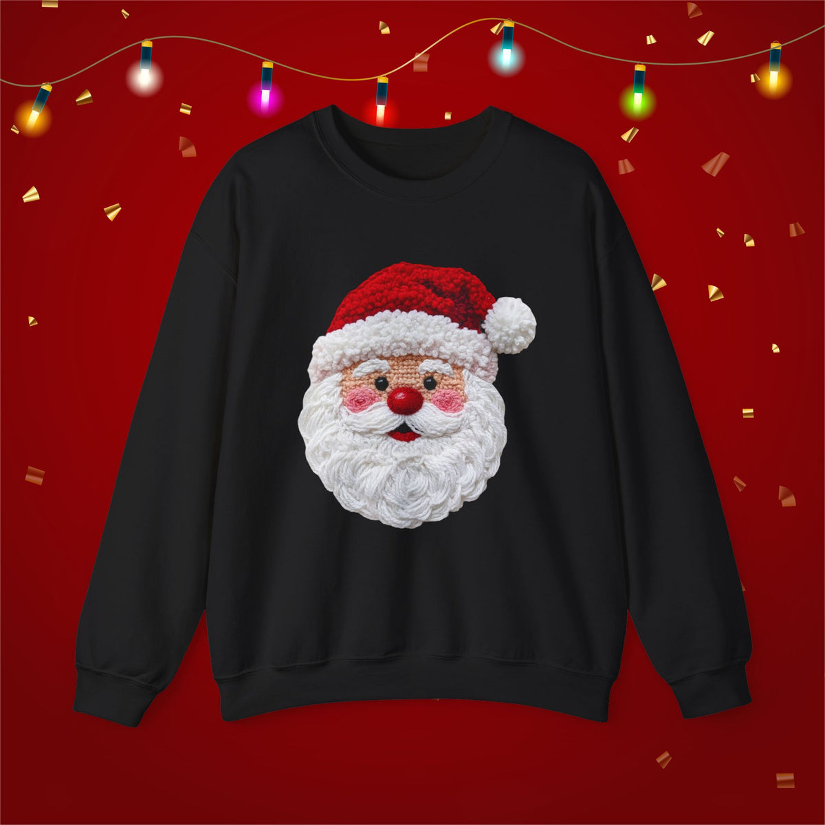 Yarn Look Crochet Santa Sweatshirt,  Viral Faux Latch Hook Christmas Shirt, Cute Holiday Sweater, Plus Size Available