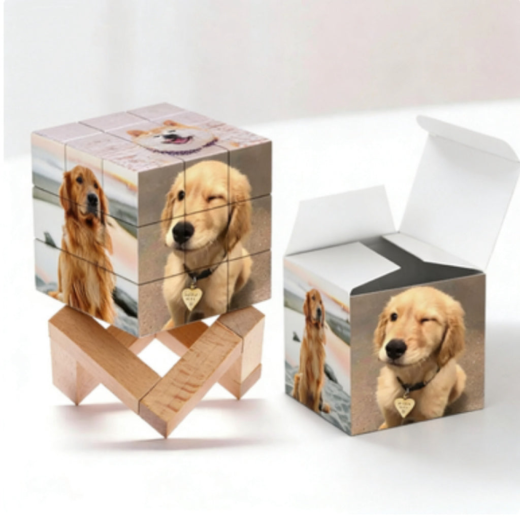 Personalized Custom Magic Cube Picture Cube Gift For Dad With Wooden Rubic's Cube Bracket