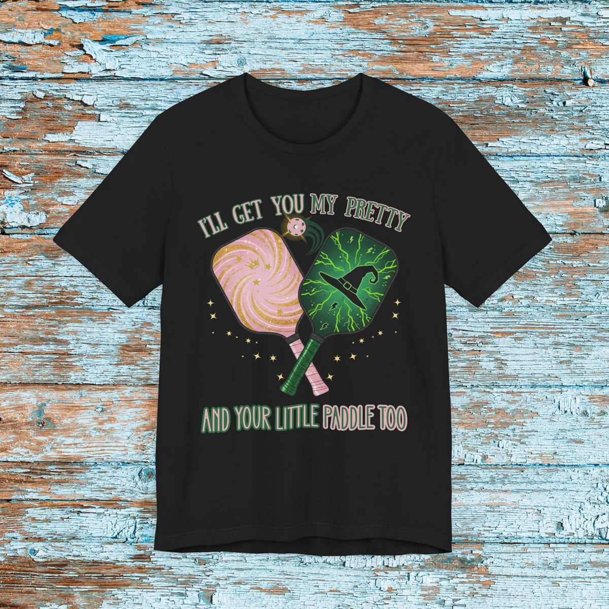 Funny Wicked Pickleball Shirt, Defy Gravity Broomstick Magic Wand Shirt, Tiara Witch Hat Wizard of Oz Tee, Witch Pink and Green T-Shirt