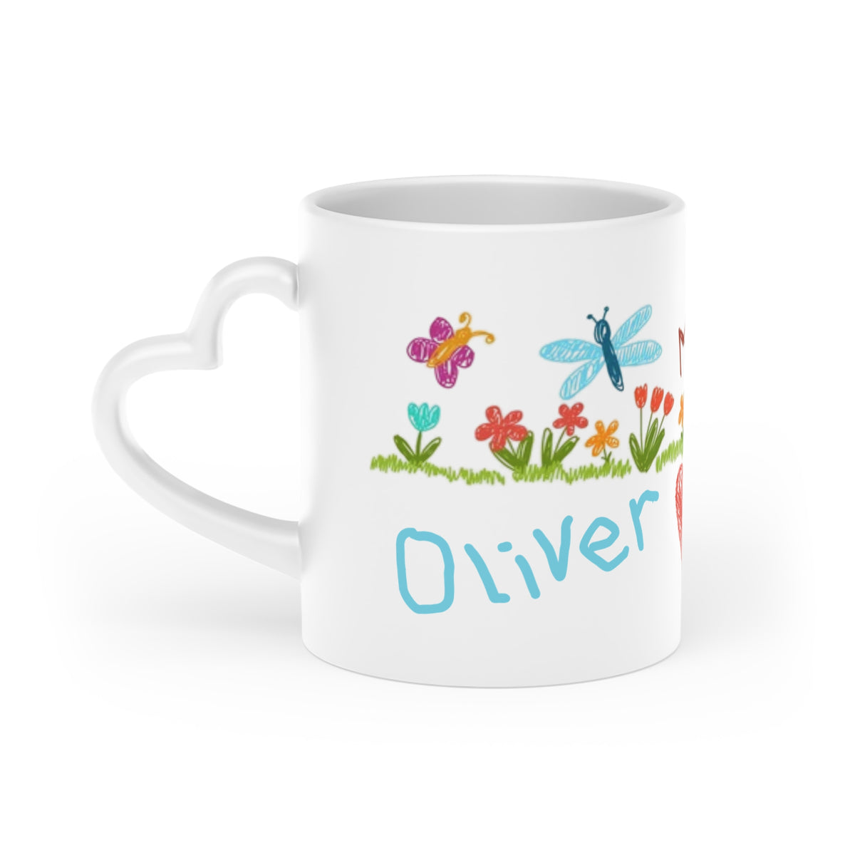 Mama Custom Art and Personalized Name, Heart-Shaped Coffee Tea Mug, Gift from Kids to Mom for Mother's Day, Birthday Gift, Christmas Present