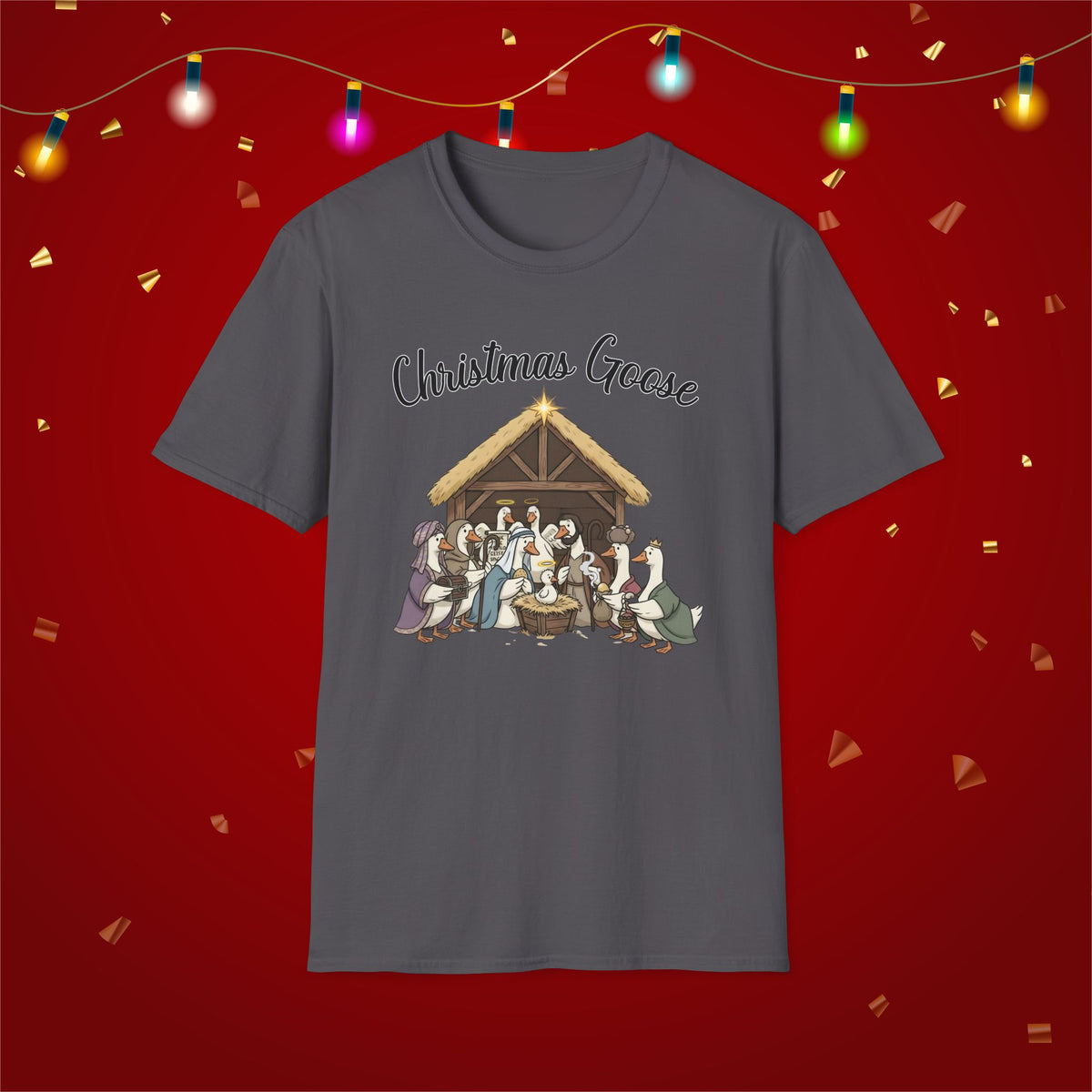 Christmas Goose Nativity Funny Silly Goose Unisex Softstyle T-Shirt Jesus Christian Shirt for Mom Grandma Xmas Manger T-Shirt