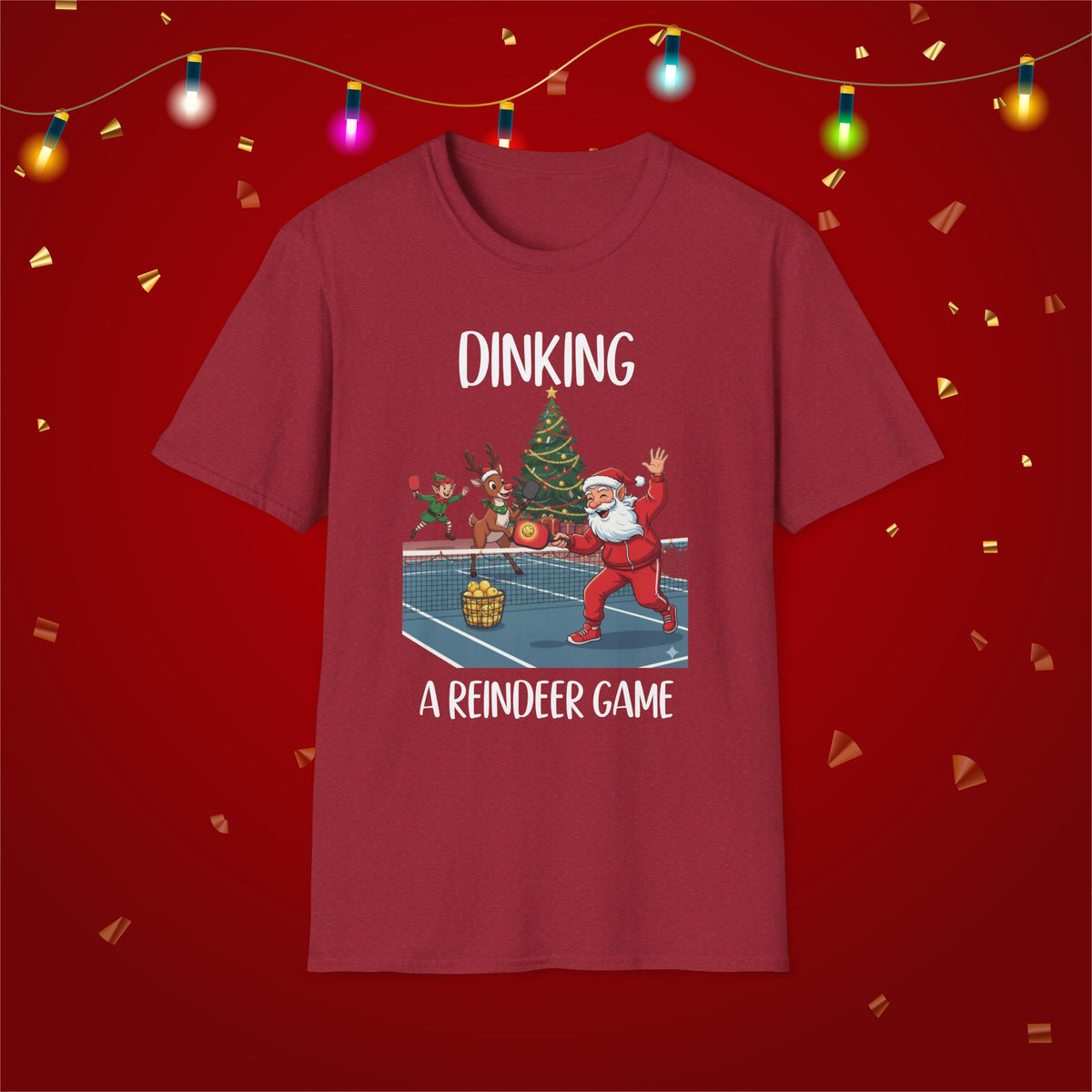 Christmas Pickleball Funny Santa Dinking a Reindeer Game Unisex Softstyle T-Shirt Team Shirt for Mom Grandma Dad Favorite Player Gift Xmas
