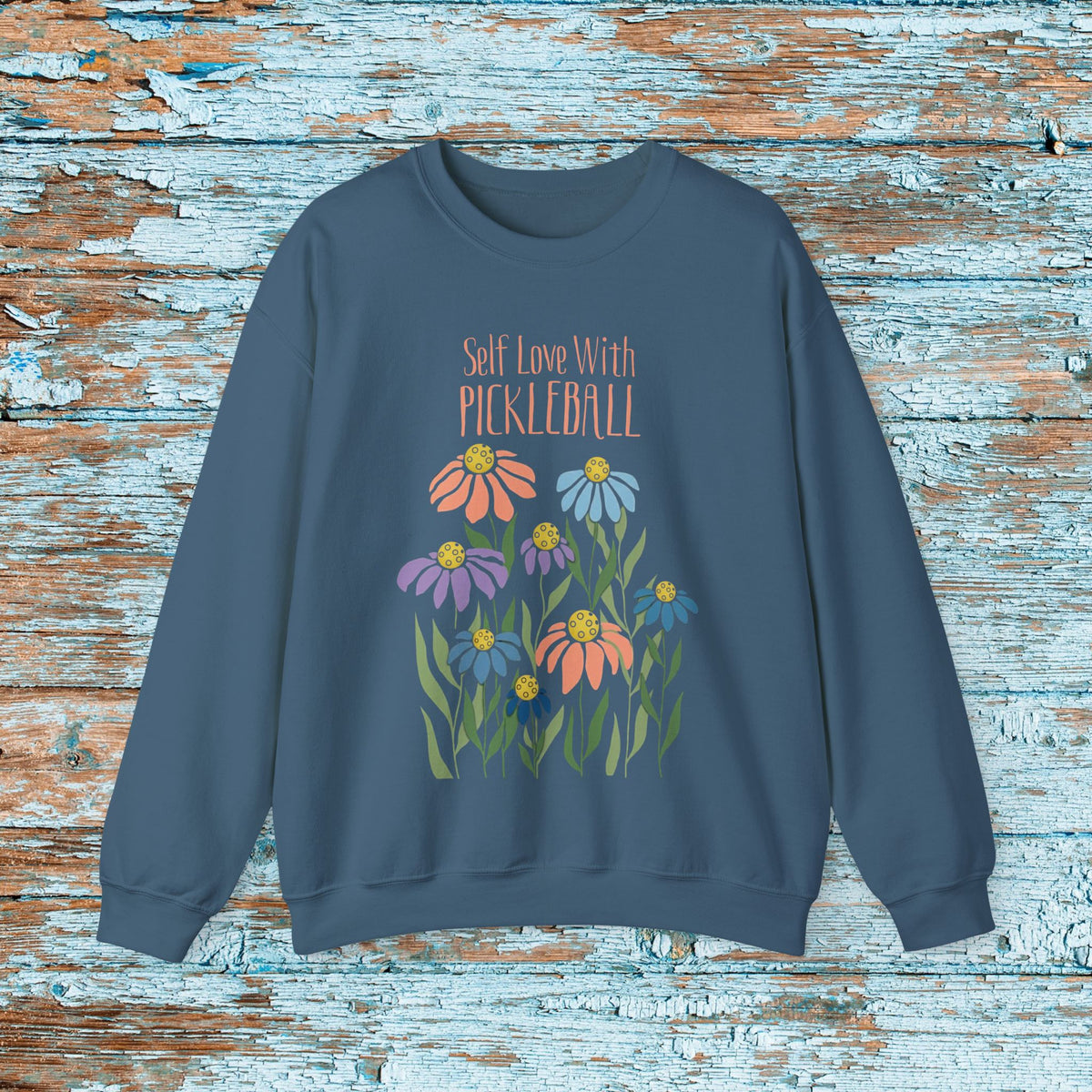 Self Love With Pickleball Sweater Sweatshirt, Boho Pickleball Crewneck, Floral Pickleball Shirt, Pickleball Gift for Women, Gildan 18000