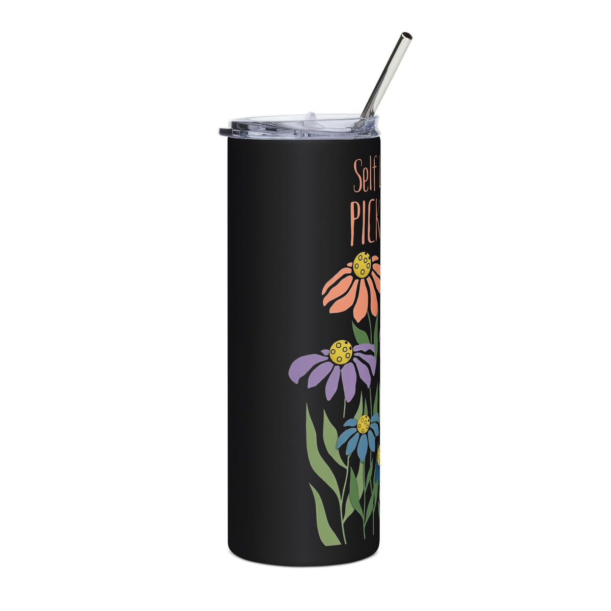 Pickleball Self Love Tumbler, Boho Floral Pickleball Cup, 20oz Stainless Steel Travel Mug, Pickleball Gift for Women, Mom, Grandma, Team