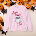 Christian Halloween Jesus is my Boo Cute Fall Fun Spooky Pumpkin Cozy Season Crewneck Sweatshirt Church Small Group Bible Study Shirt