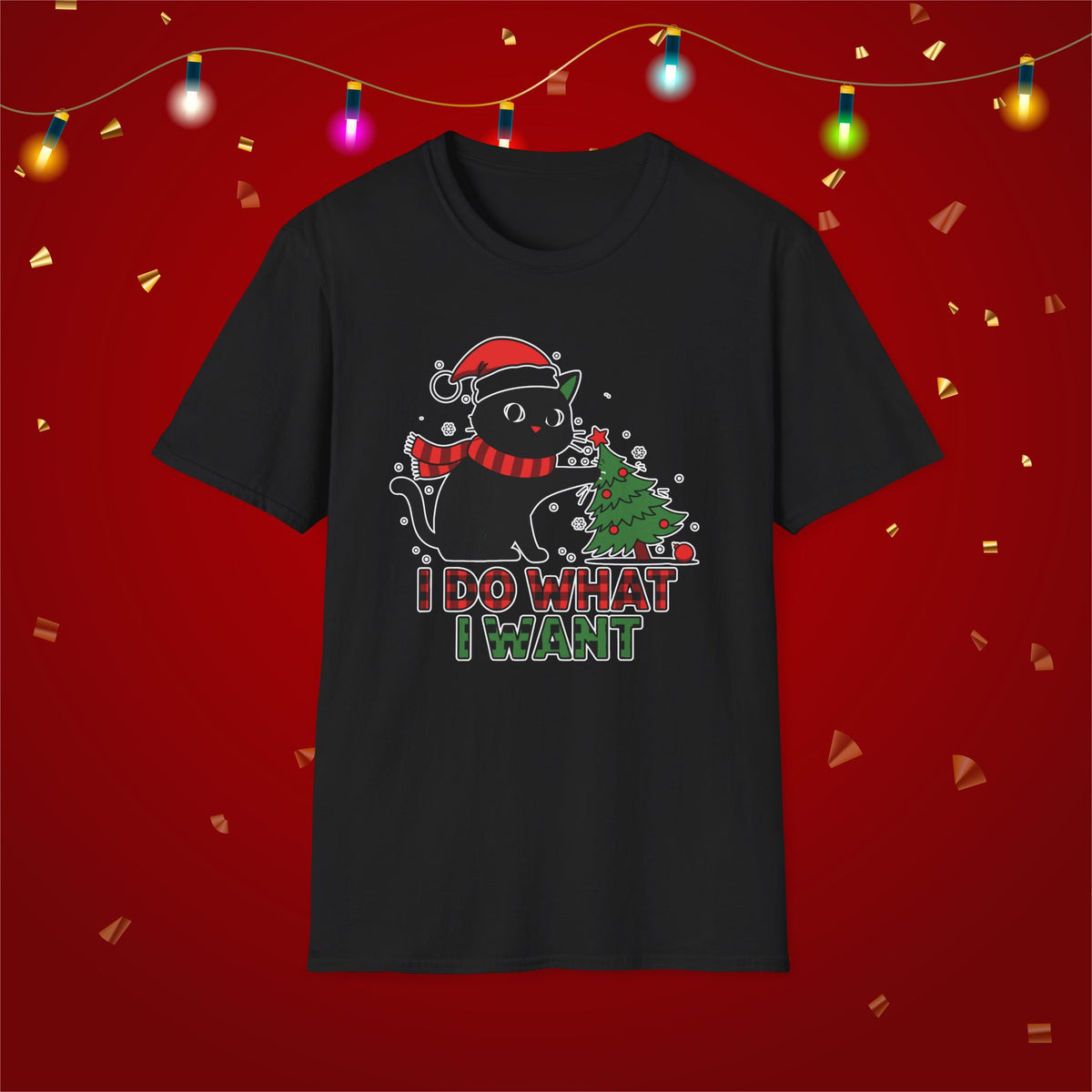 Funny Cat Christmas Shirt I Do What I Want Christmas Tree Knocked Over Tee Cute Holiday Cat Lover T-Shirt Humorous Gift for Pet Owners