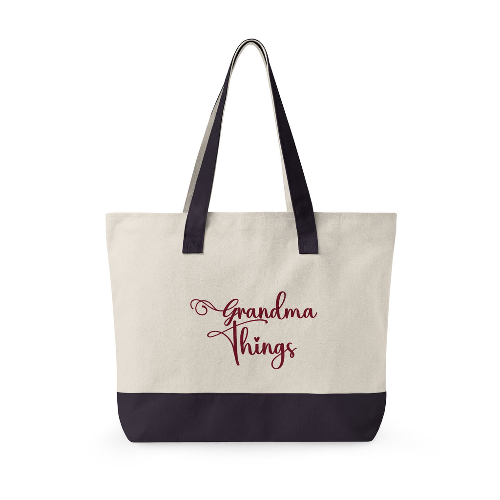 Grandma Things Tote Zippered Canvas Tote | Market Bag, Everyday Carry, Custom Nana, Mimi, Gigi, Gift, Pickleball Bingo Bag for Gram