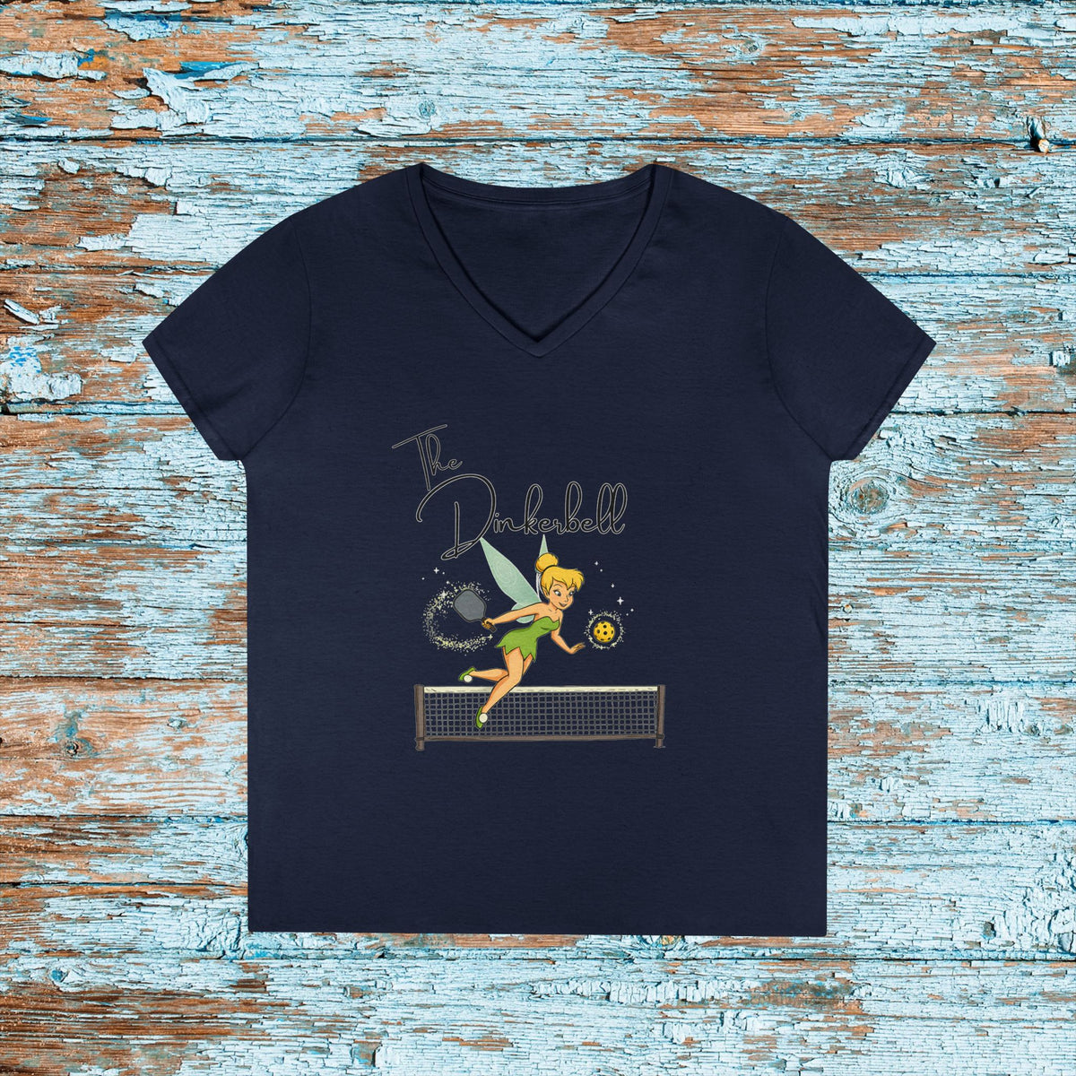Dinkerbell Pickleball Shirt Funny Ladies V-Neck Tee | Custom Team Shirt for Doubles Tourney | Cute Pickleball Outfit Gift for Players