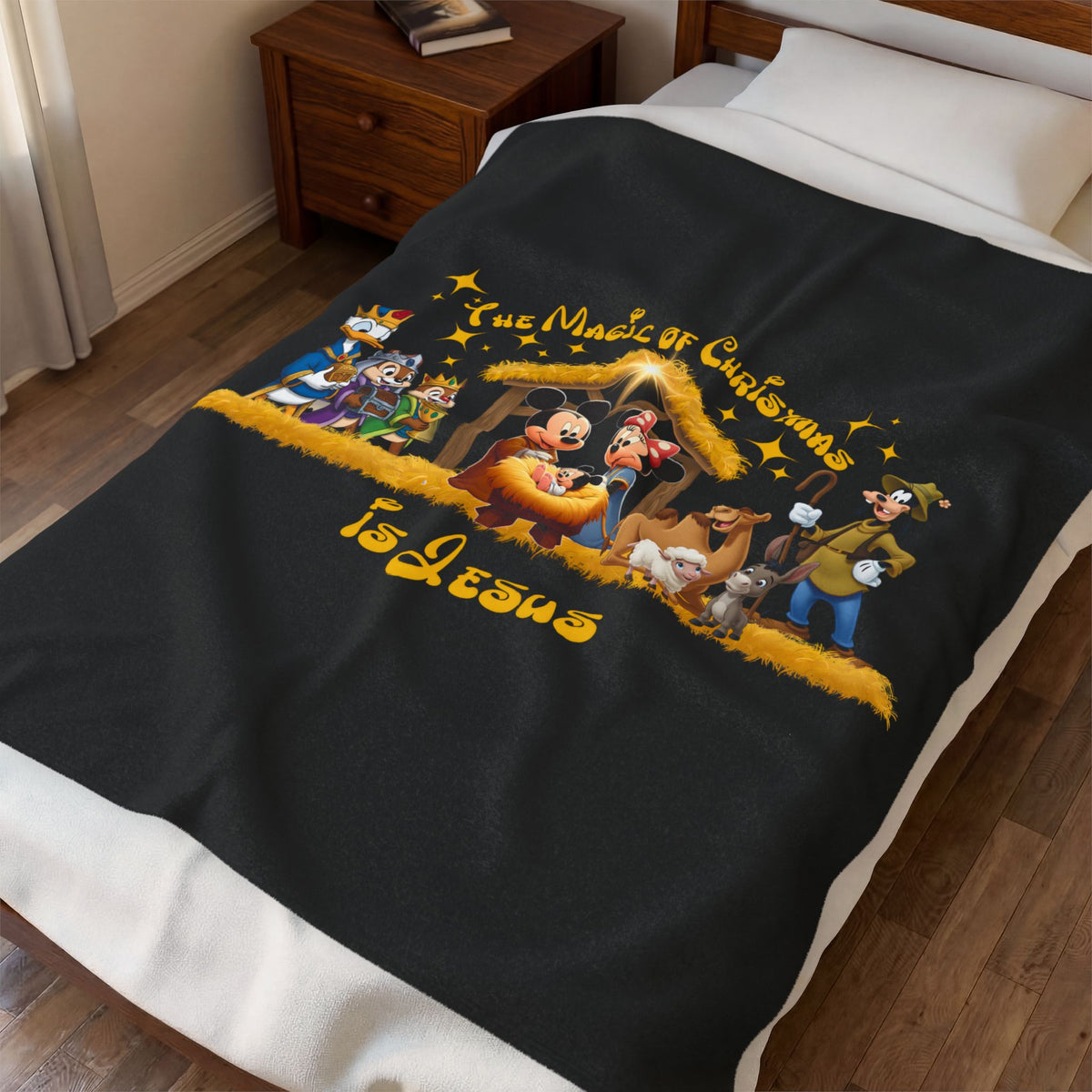 Jesus Mickey Mouse Nativity Blanket, Disney Christmas Blanket, Mickey and Friends Holiday Throw, Cozy Xmas Gift Faith Family Christian Decor