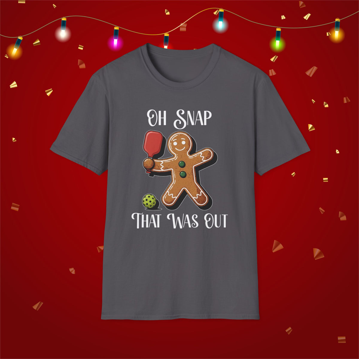 Christmas Pickleball Funny Gingerbread Man Paddle Unisex Softstyle T-Shirt Team Shirt for Mom Grandma Dad Favorite Player Gift Xmas Gift