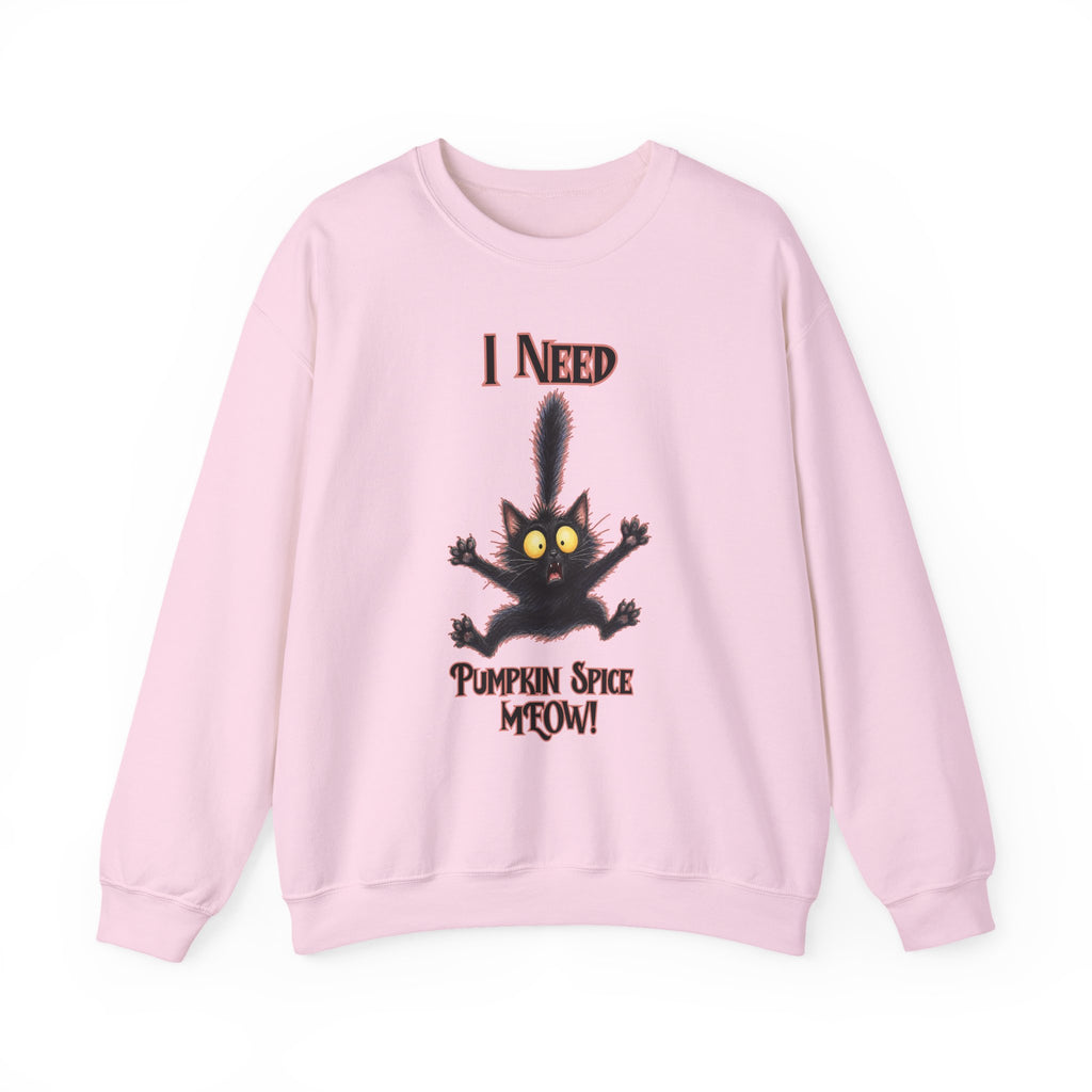 I Need Pumpkin Spice Meow Crewneck | Black Cat Halloween Sweatshirt